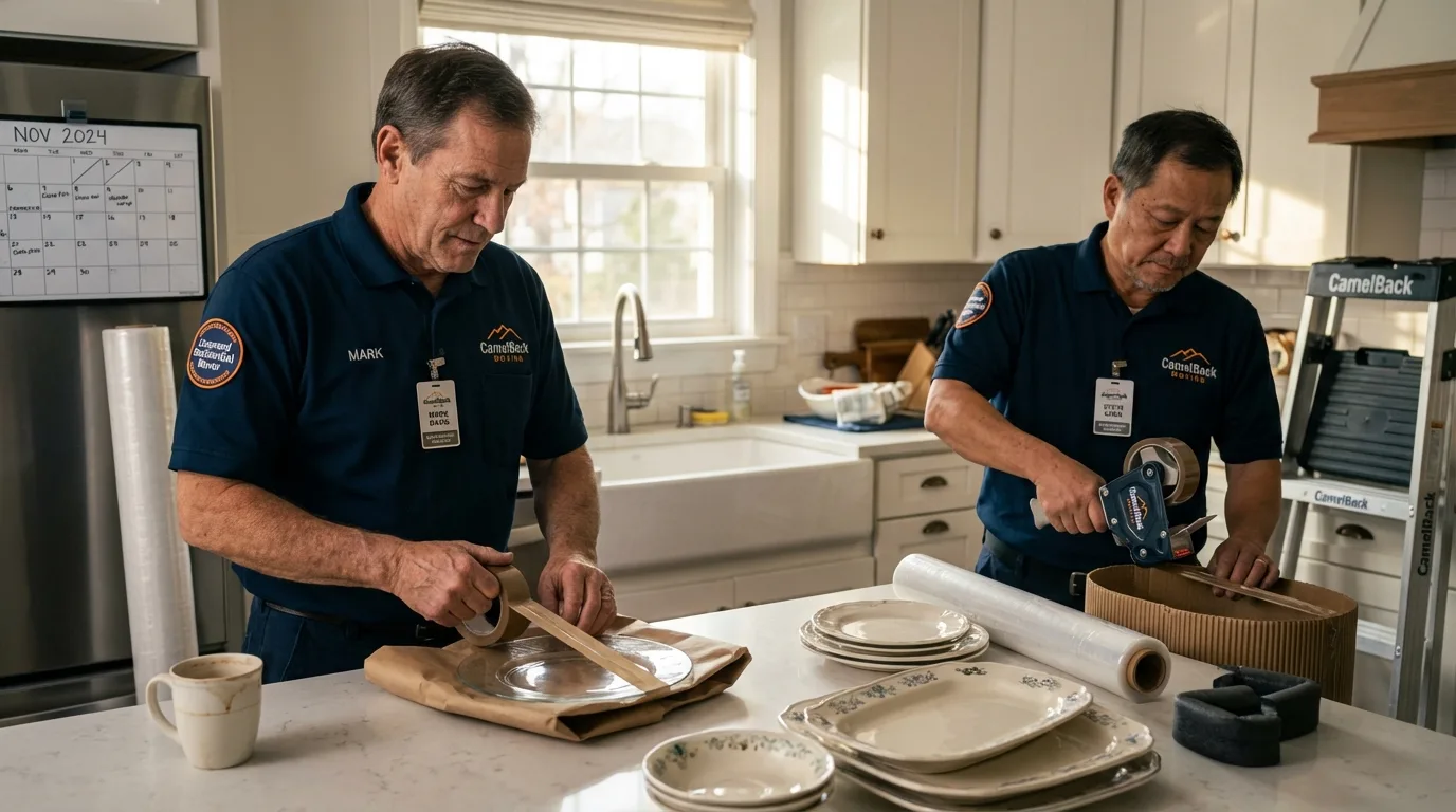 Professional crew packing kitchen dishware in Pomeroy, OH